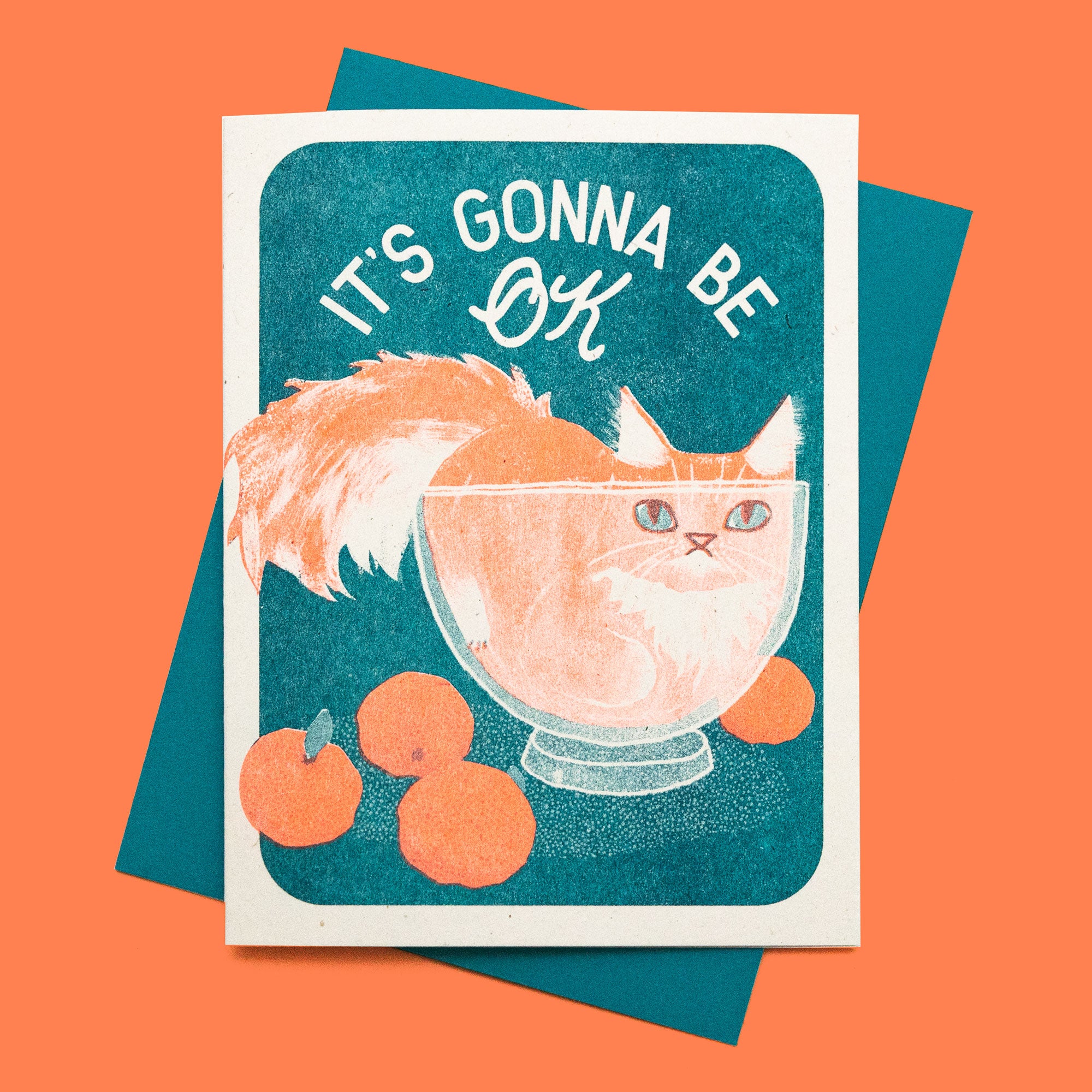 It's Gonna Be OK Cat - Risograph Card