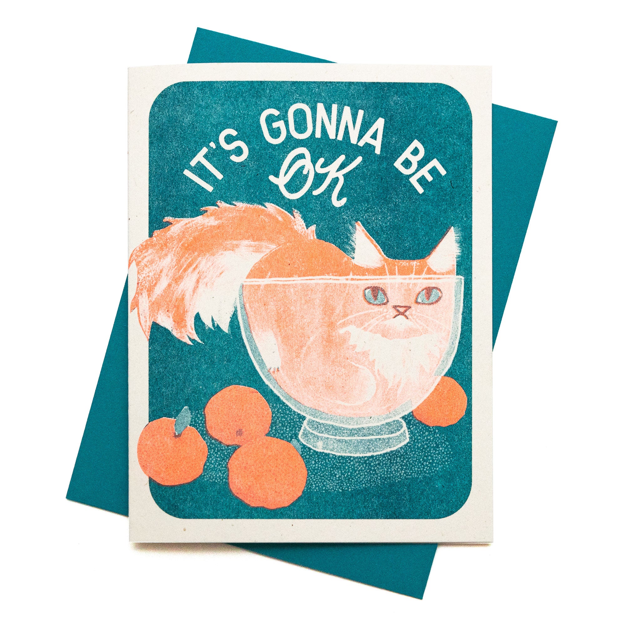 It's Gonna Be OK Cat - Risograph Card