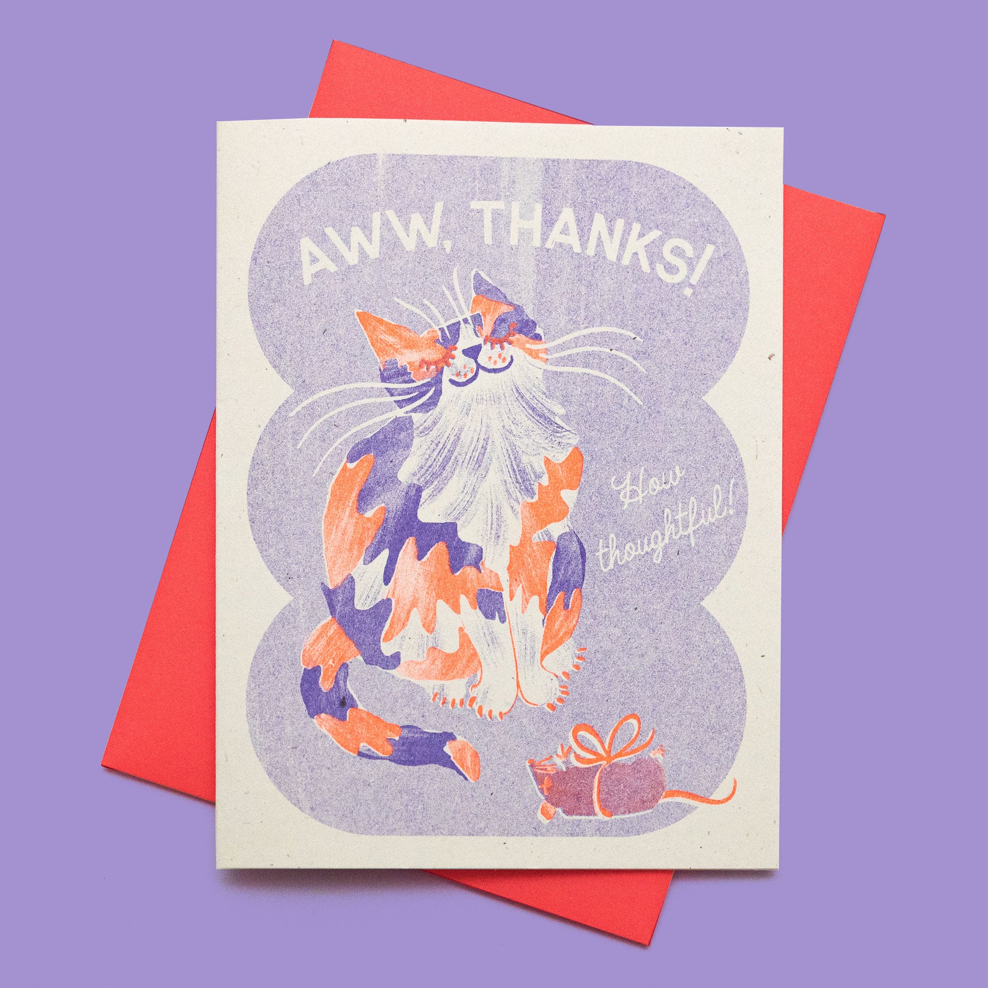 Aww, Thanks! Cat - Risograph Thank You Card