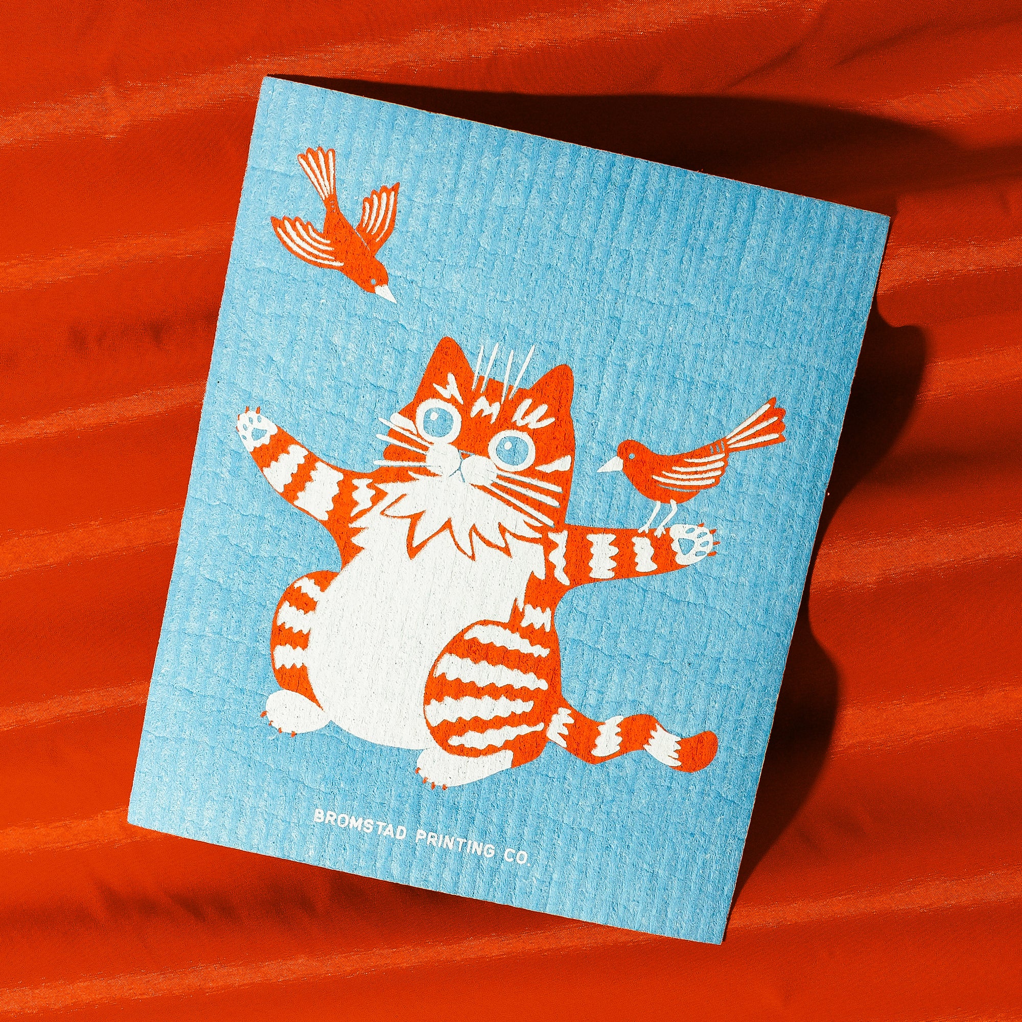 Birds and Cat - Swedish Dishcloth