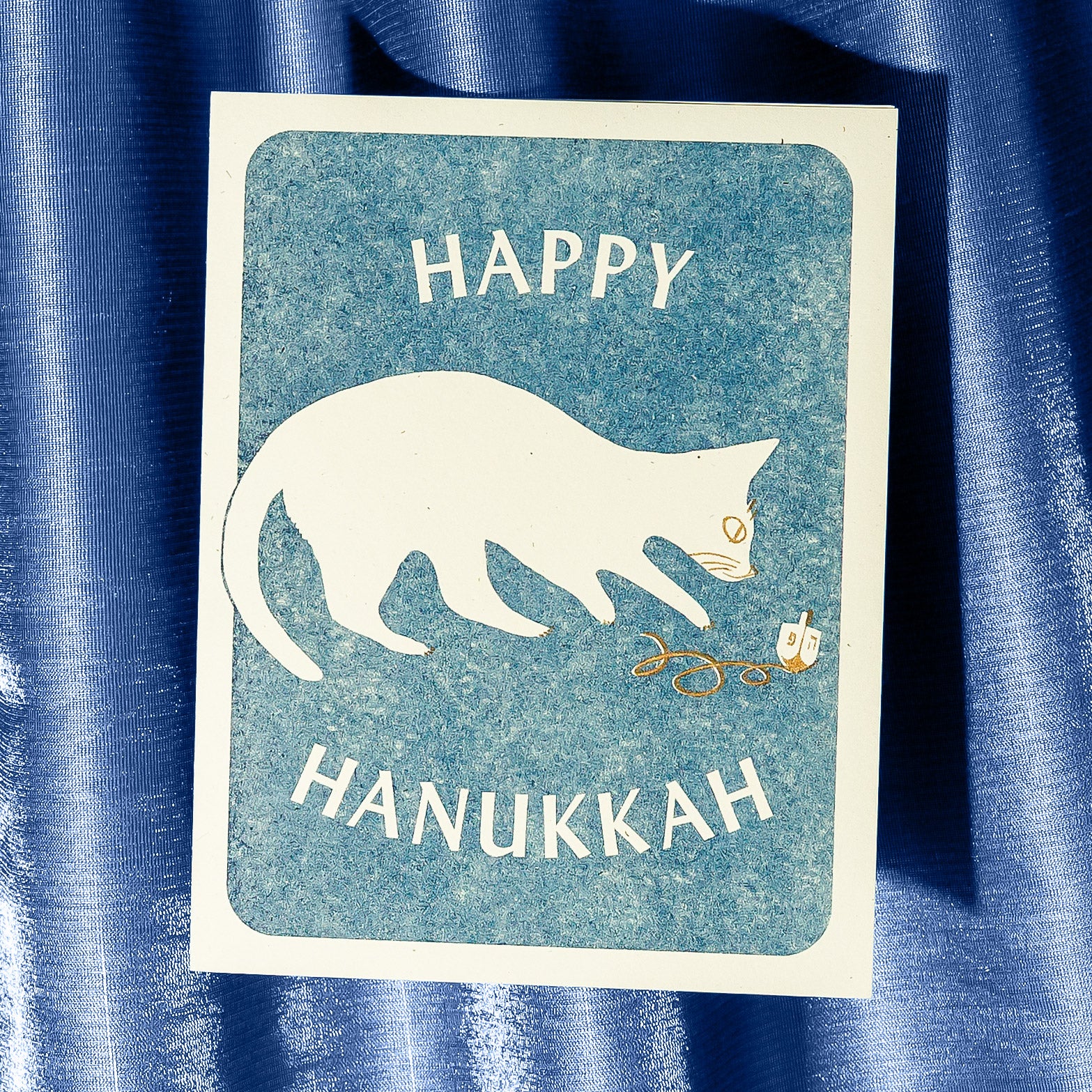 Happy Hanukkah Dreidel Cat - Risograph Card