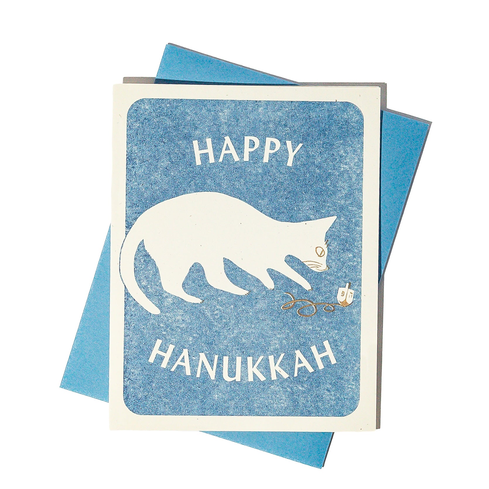 Happy Hanukkah Dreidel Cat - Risograph Card