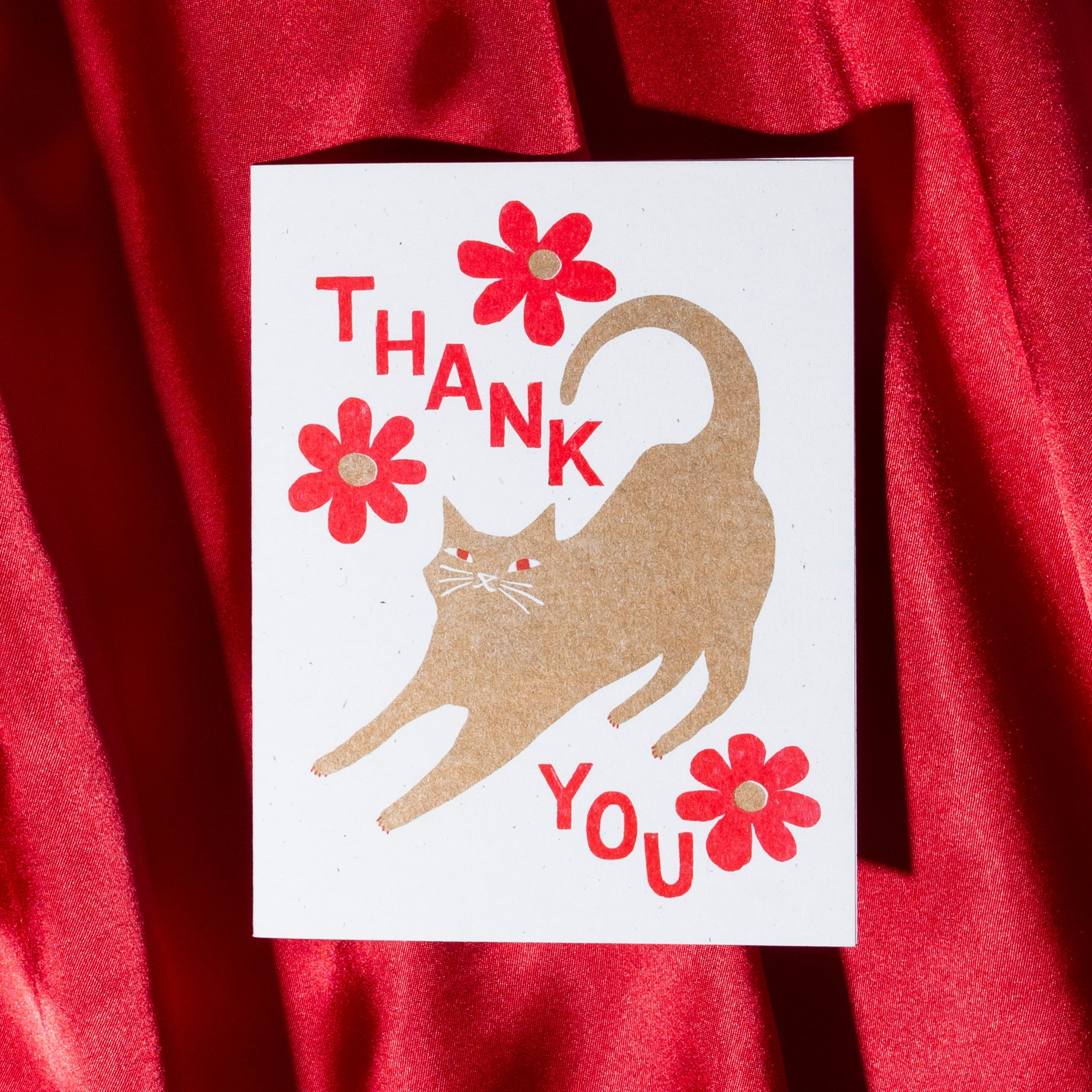 Thank You Cat with Blossoms - Risograph Card