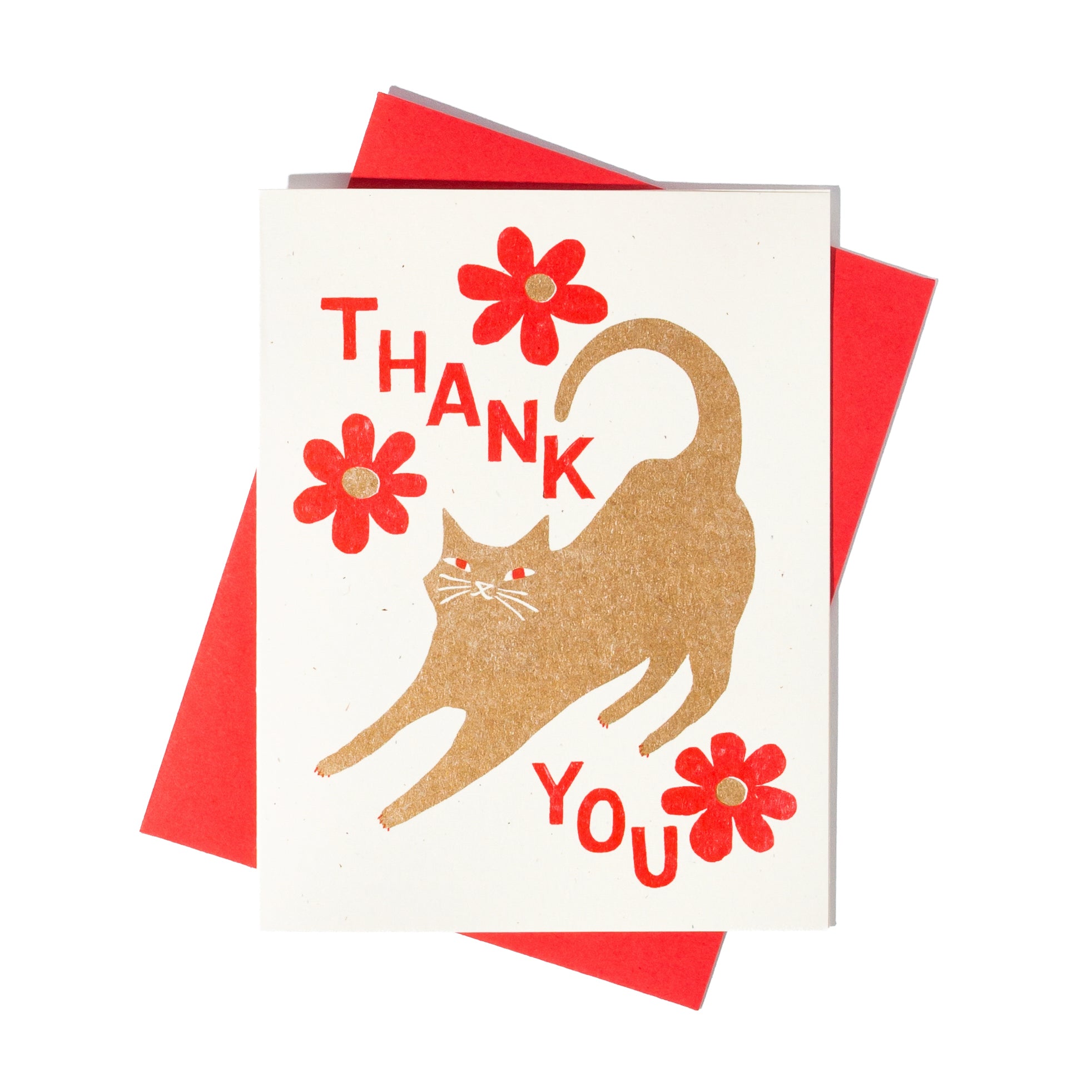 Thank You Cat with Blossoms - Risograph Card