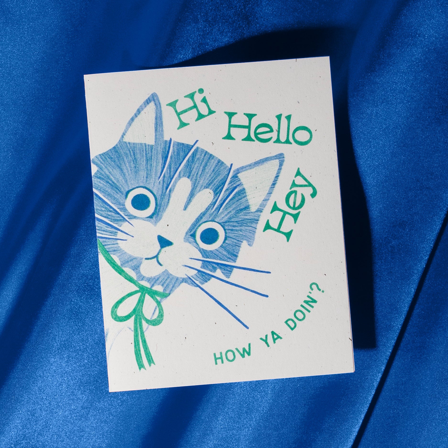 Hi Hello Hey Cat - Risograph Card