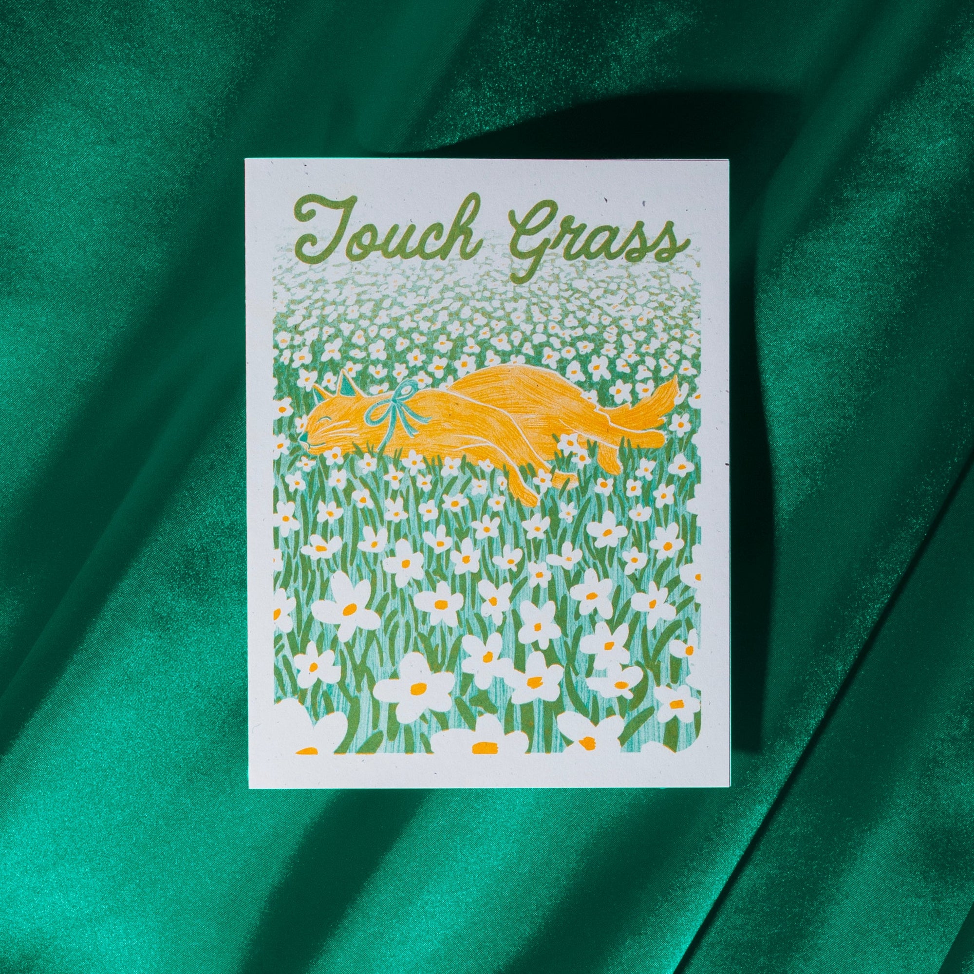 Touch Grass Cat - Risograph Card