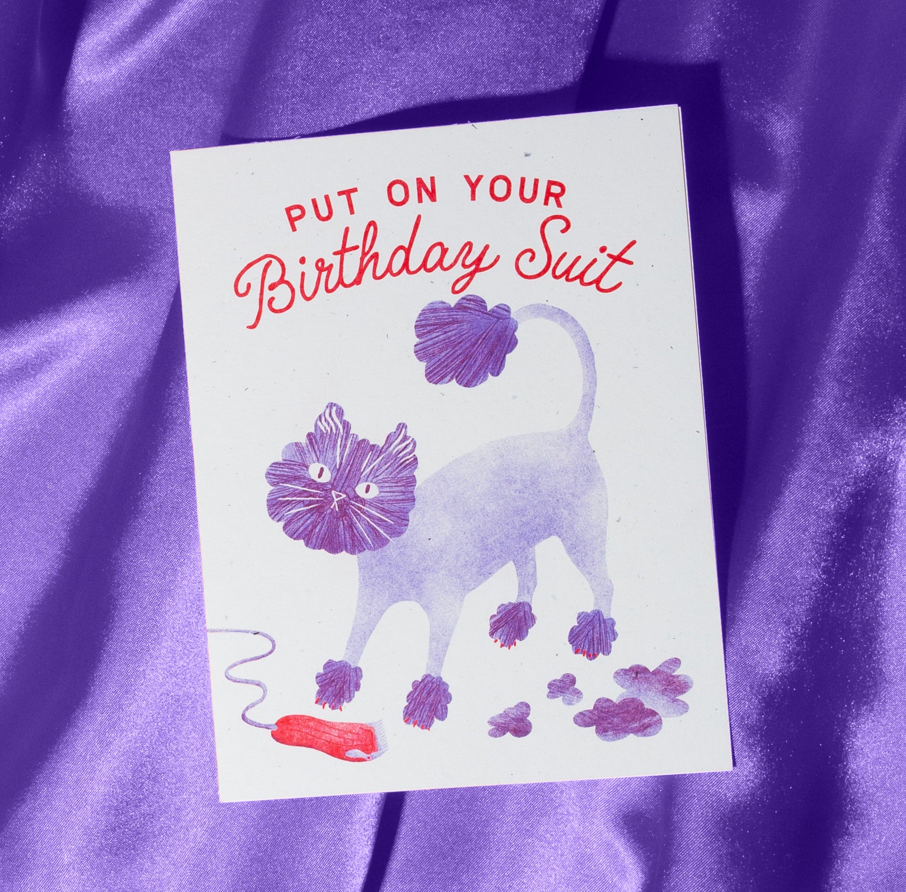 Birthday Suit Cat  - Risograph Card