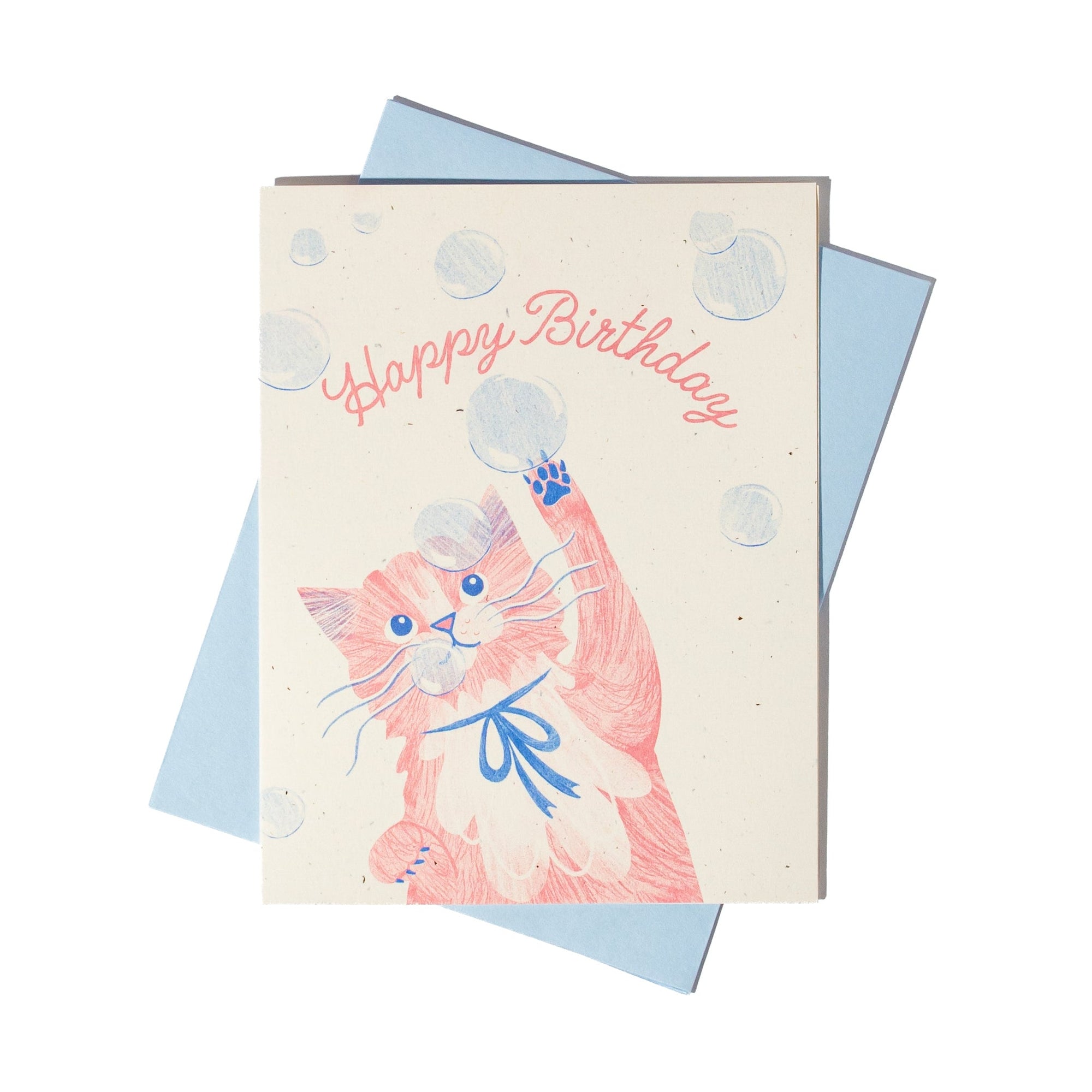 Bubbles Birthday Cat  - Risograph Card