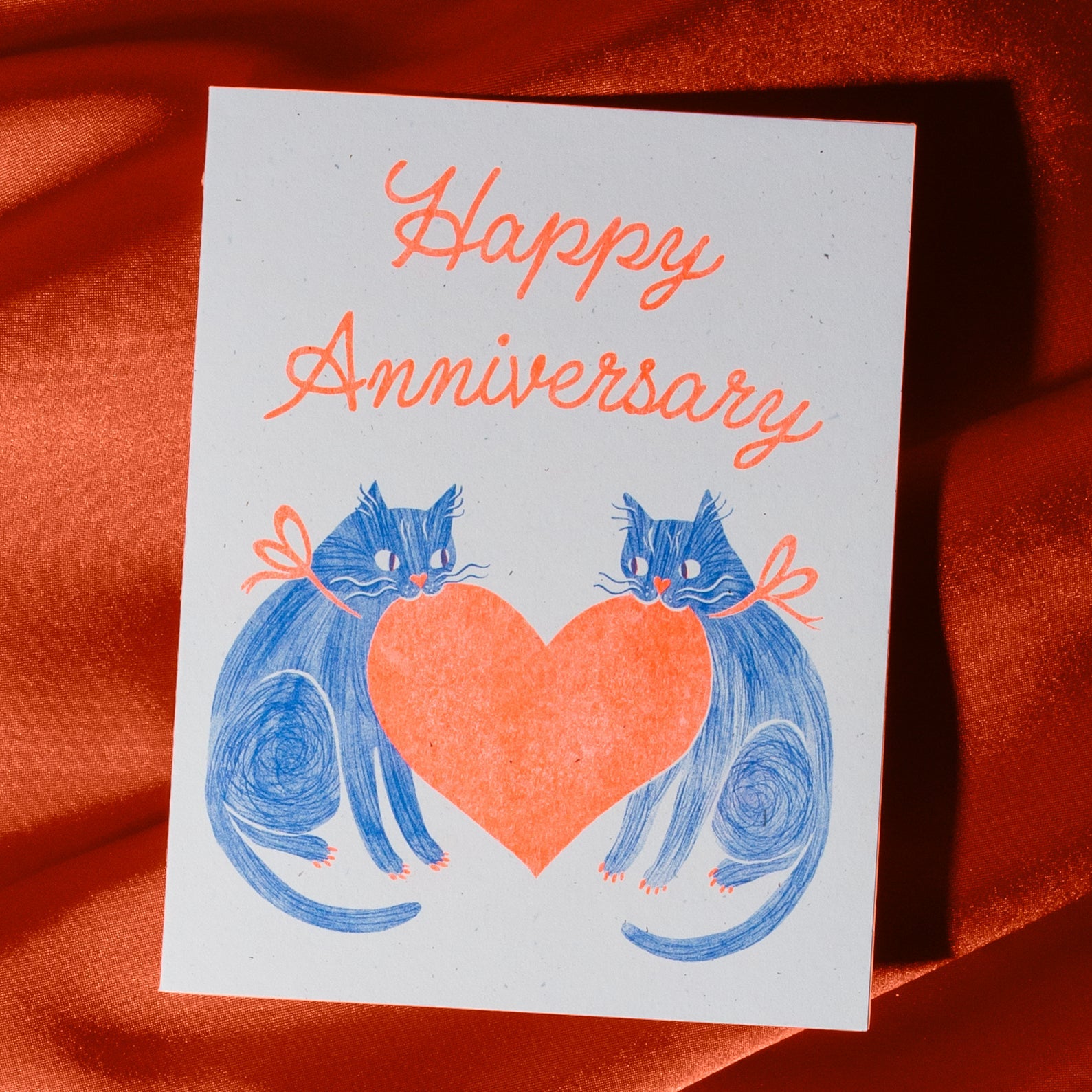 Anniversary Heart Cats - Risograph Card