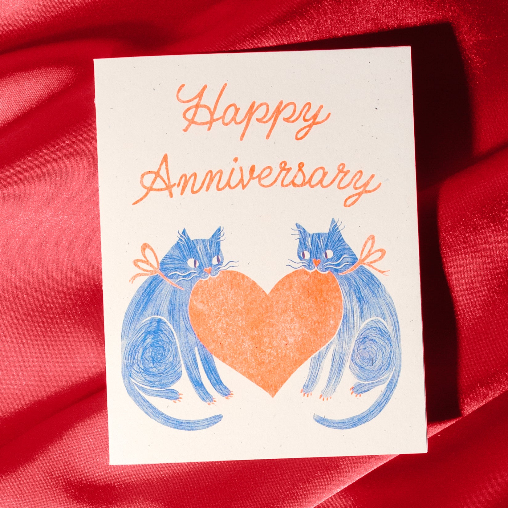 Anniversary Heart Cats - Risograph Card