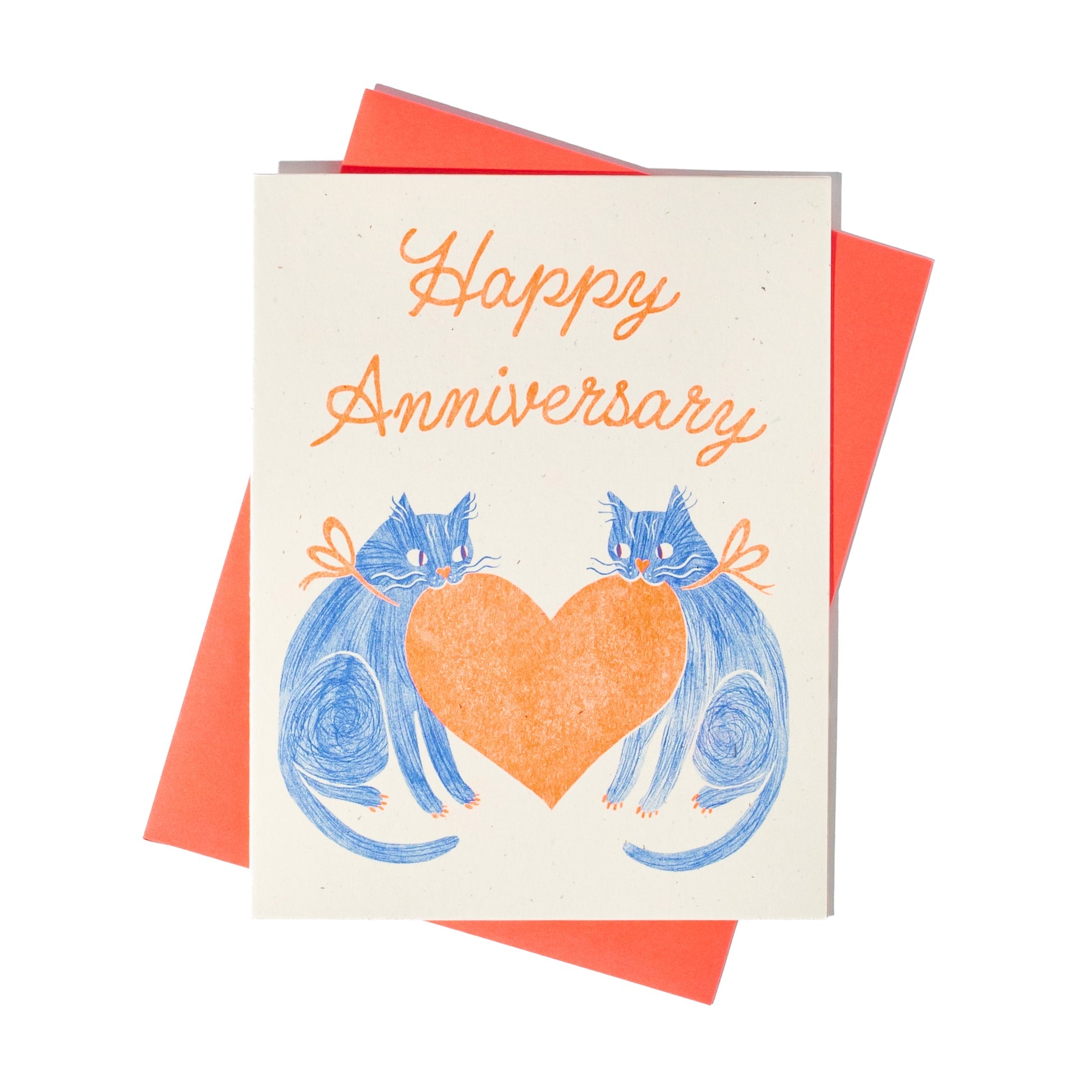 Anniversary Heart Cats - Risograph Card