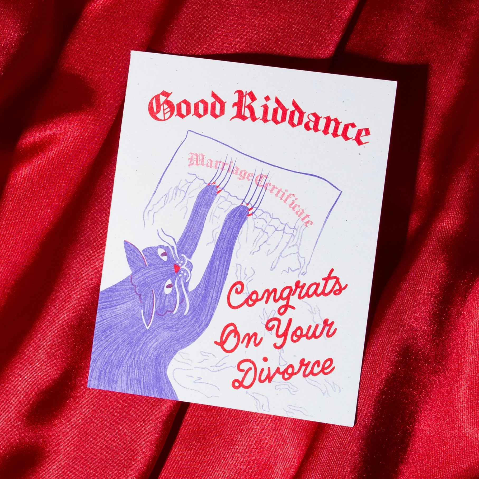 Good Riddance Divorce Cat - Risograph Card