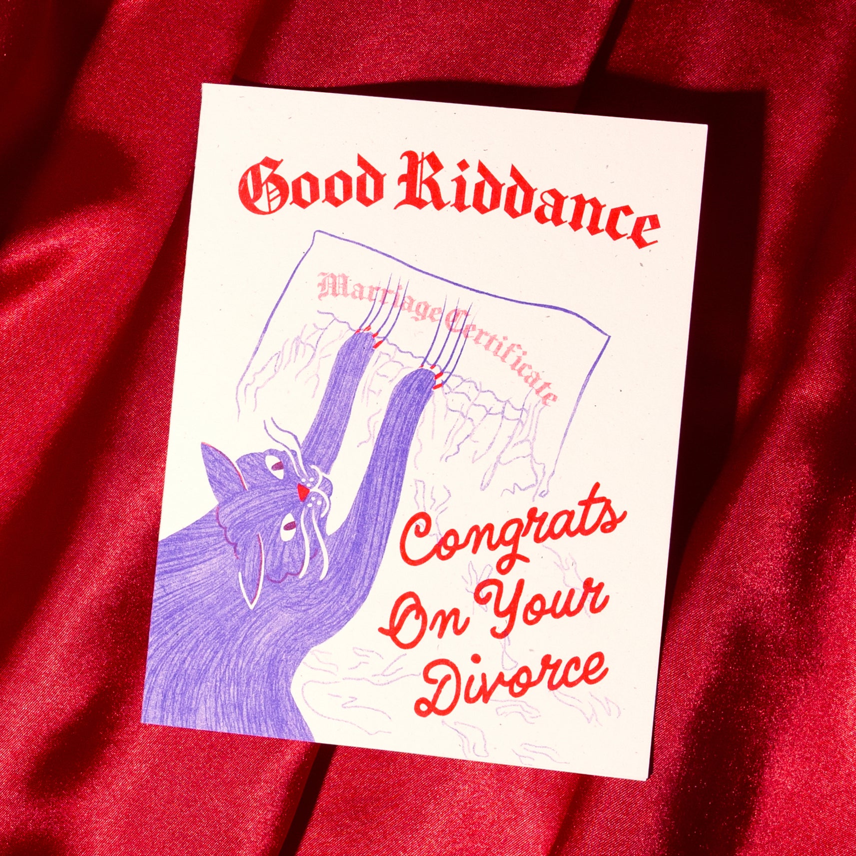Good Riddance Divorce Cat - Risograph Card