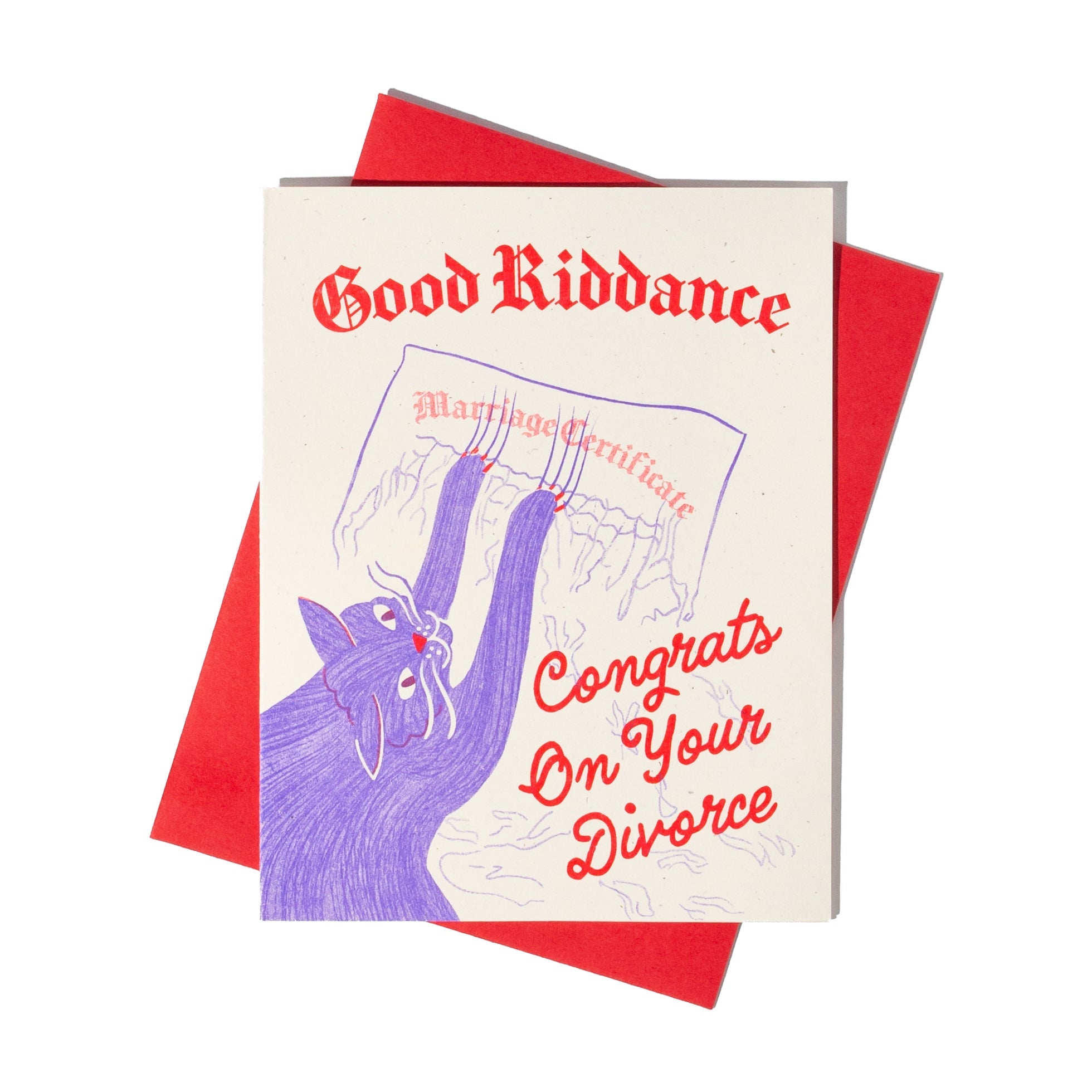Good Riddance Divorce Cat - Risograph Card