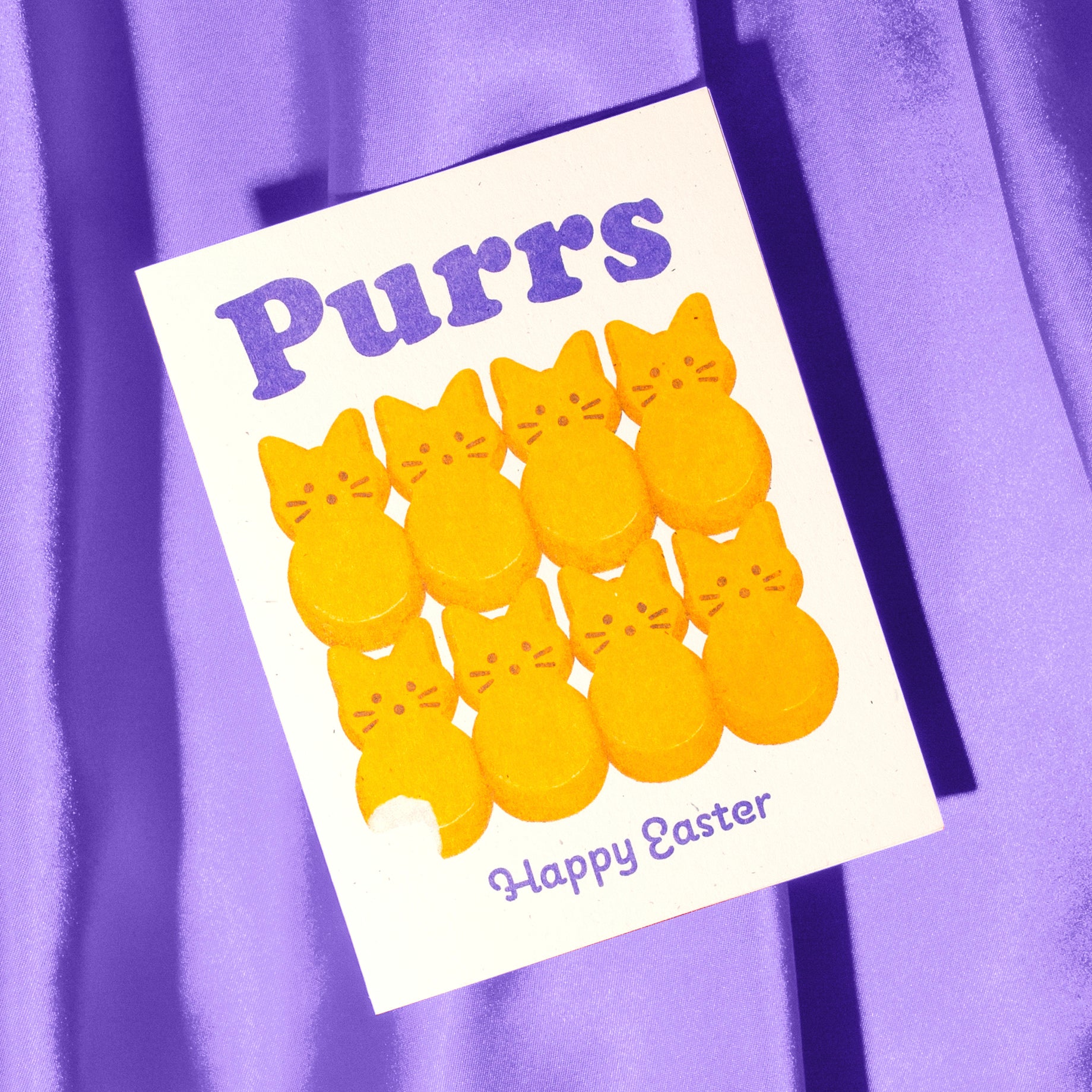 Purrs Happy Easter - Risograph Card