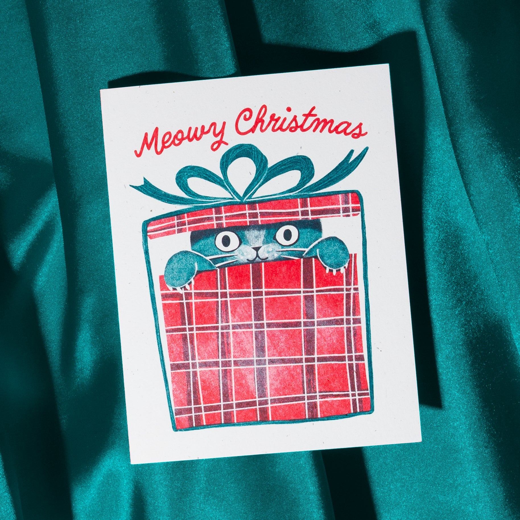 Meowy Christmas Cat - Risograph Card
