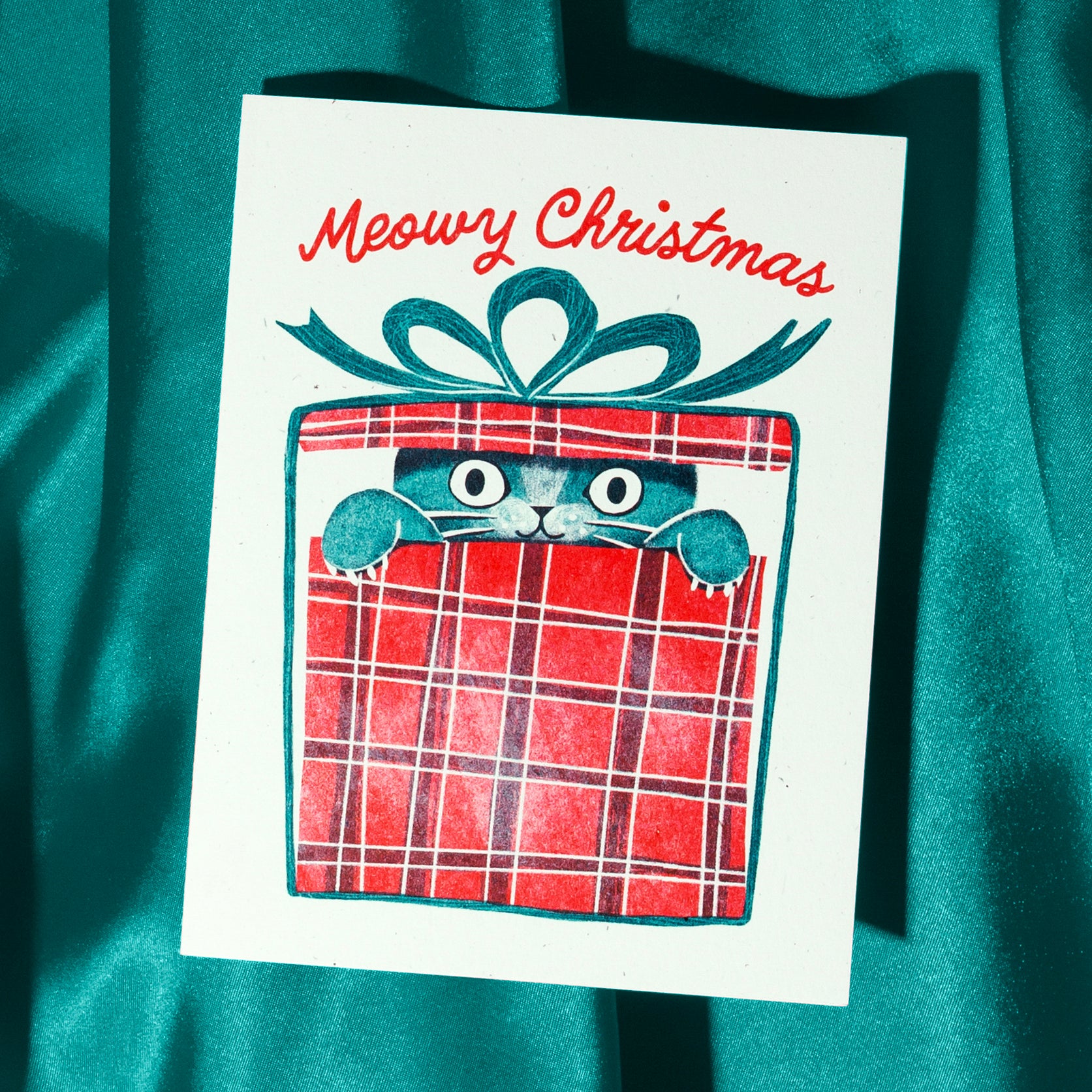 Meowy Christmas Cat - Risograph Card