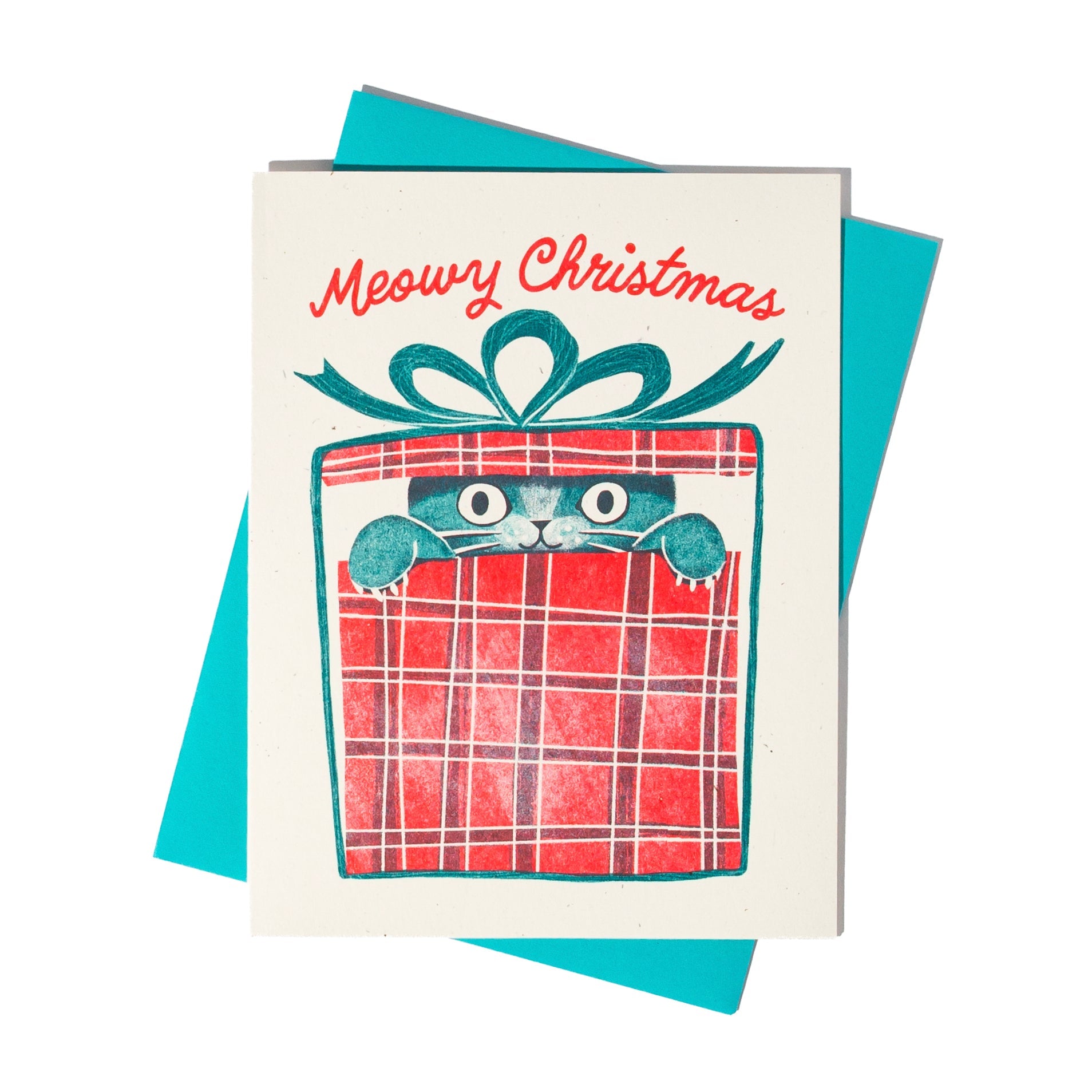Meowy Christmas Cat - Risograph Card