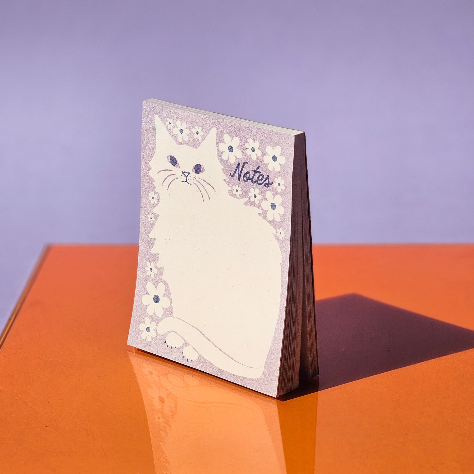 Negative Space Floral Cat - Risograph A2 Notepad