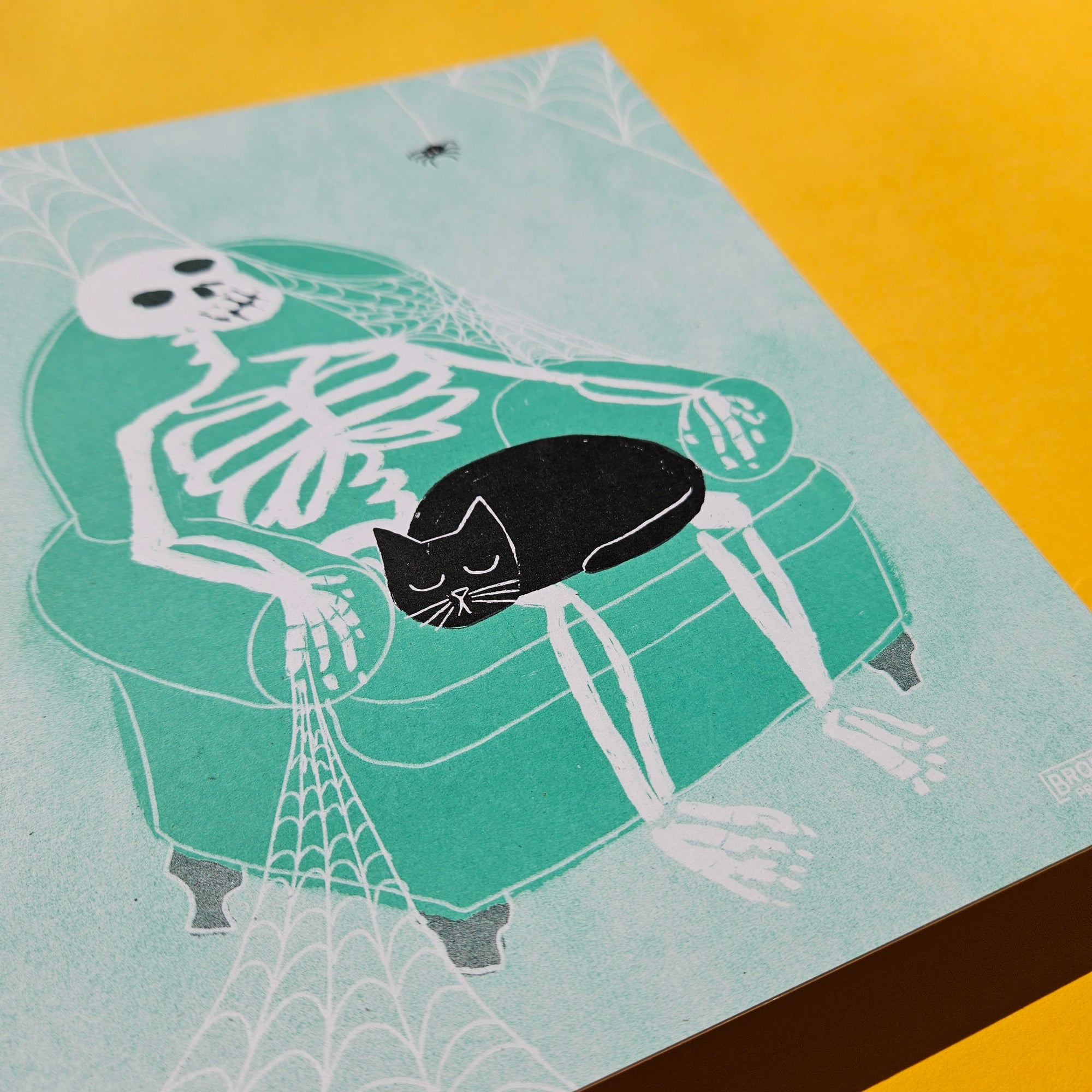 Skeleton Lap Cat - Risograph Print